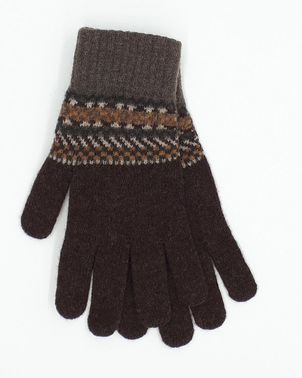 Gentleman's Knitted Gloves Brown and Chocolate Fairisle