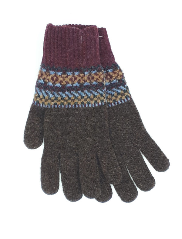 Gentleman's Knitted Gloves Maroon and Charcoal Fairisle