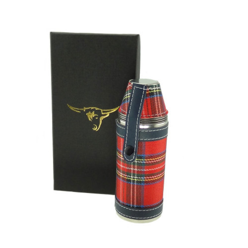 8oz Red Tartan Hunting Flask with 4 Cups Royal Stewart